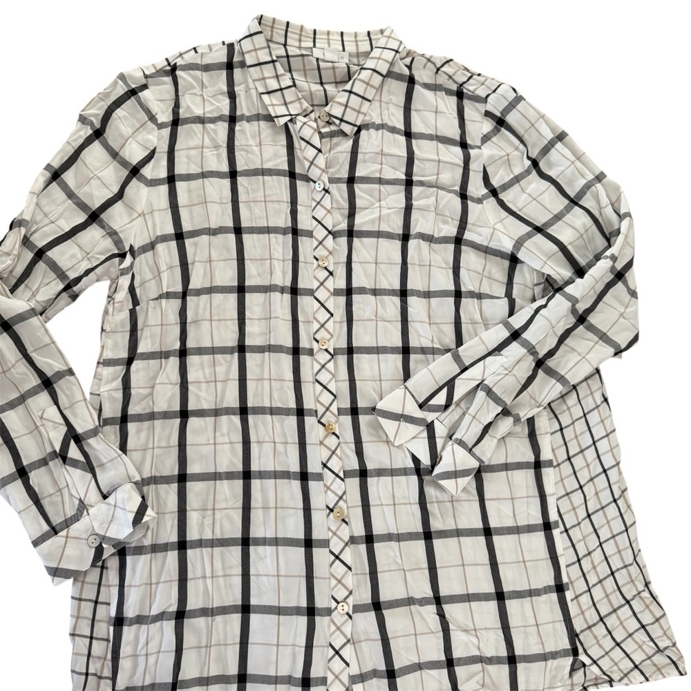 J Jill Window Pane Oversized Button Down Shirt Size Large